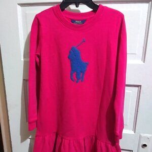 NWT Polo Ralph Lauren Girls Pink French Knot Big Pony Fleece Dress sz 12-14